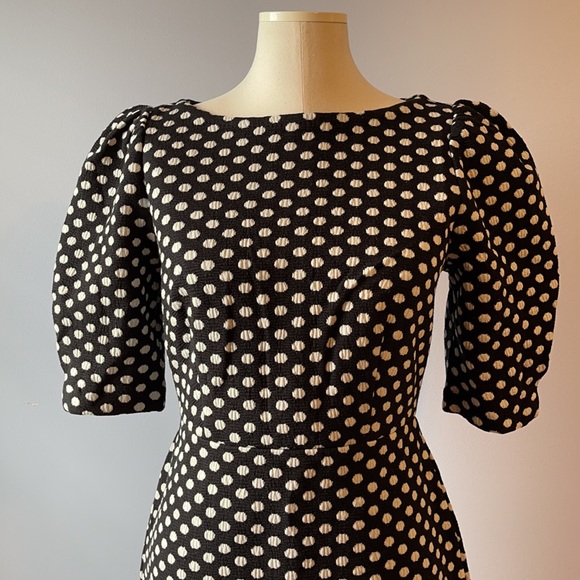 POLKA DOT PLEATED PUFF SLEEVE SHEATH DRESS - Picture 3 of 7